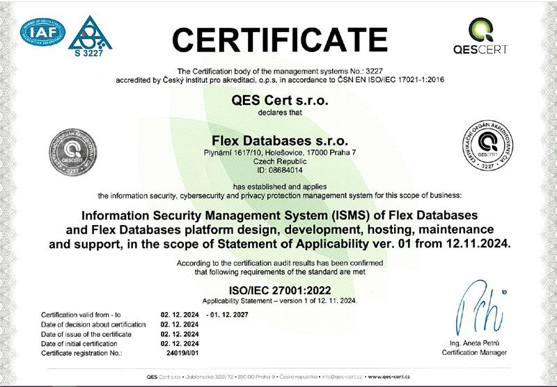 Flex Databases Achieves ISO 27001 Certification